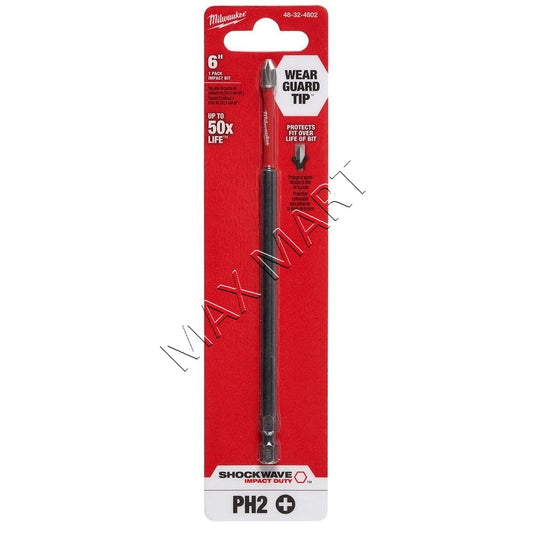 Milwaukee 48-32-4802 SHOCKWAVE #2 Phillips 6-inch Screw Driver Bit (1-Pack)