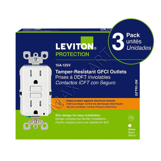 Leviton Decora 15A 15Amp 防篡改 TR 超薄 GFCI 插座插头 3 件装 GFTR1-M92 GFTR1-3W