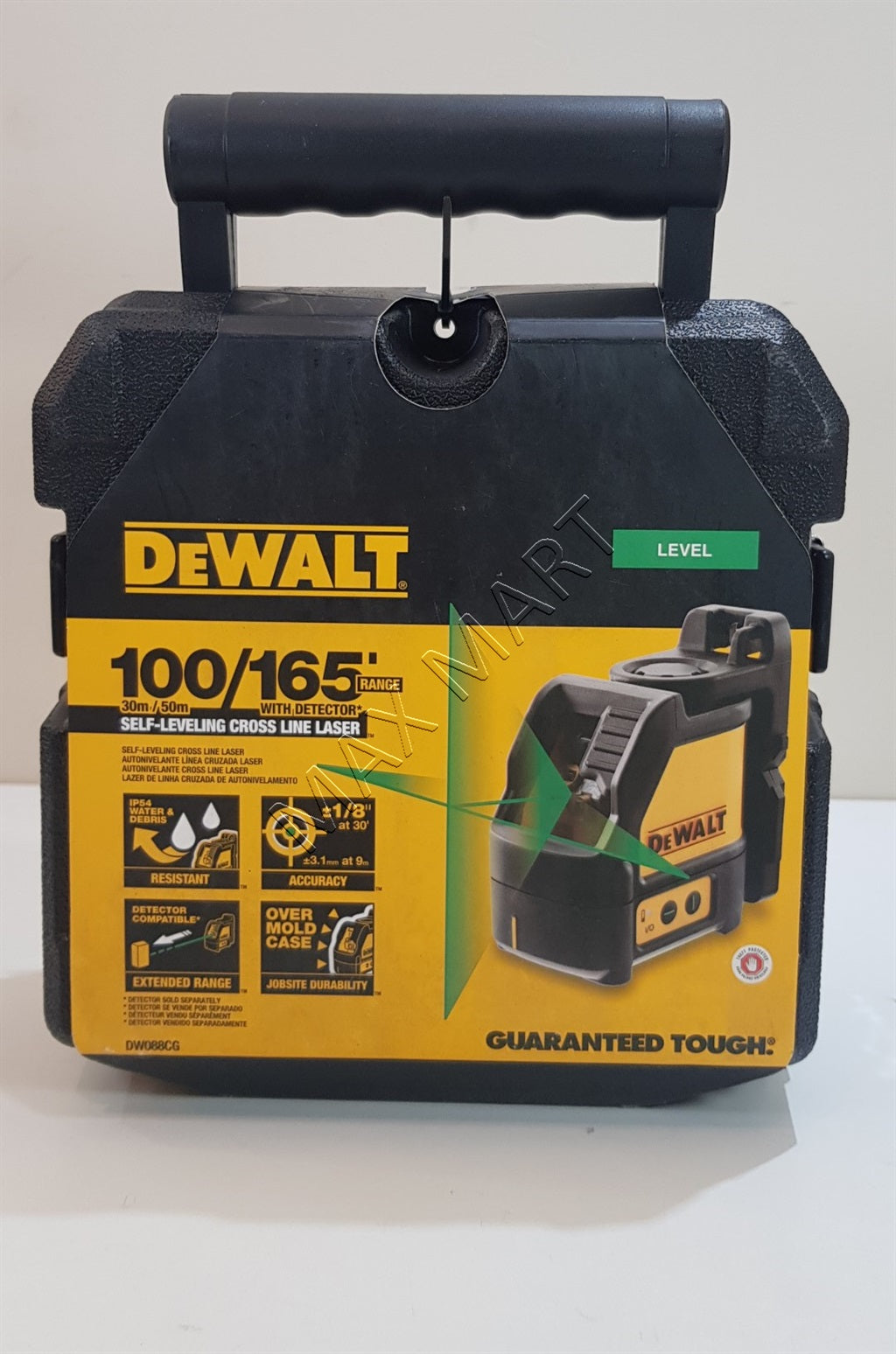 DEWALT 165 英尺绿光束自动调平十字线激光水平仪套件 DW088CG