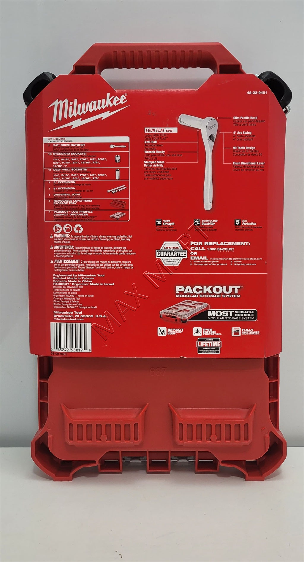 Milwaukee 48-22-9481 PACKOUT 3/8-inch Drive SAE Ratchet and Socket Mechanics Tool Set (28-Piece)