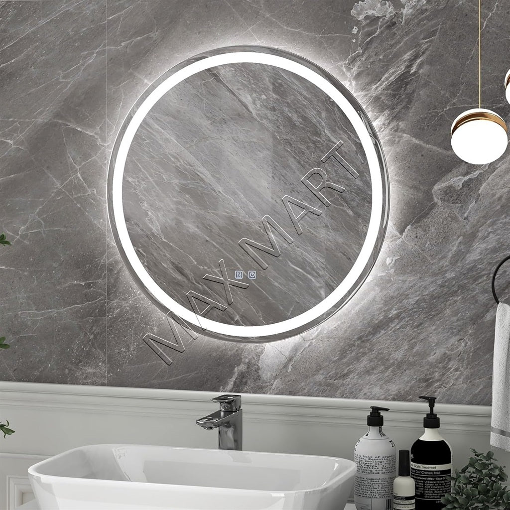 Round LED Bathroom Vanity Mirror with Backlit Lighting, Anti-Fog, Touch Sensor, Memory Function & 3 Color Temperature (Warm/Natural/White)