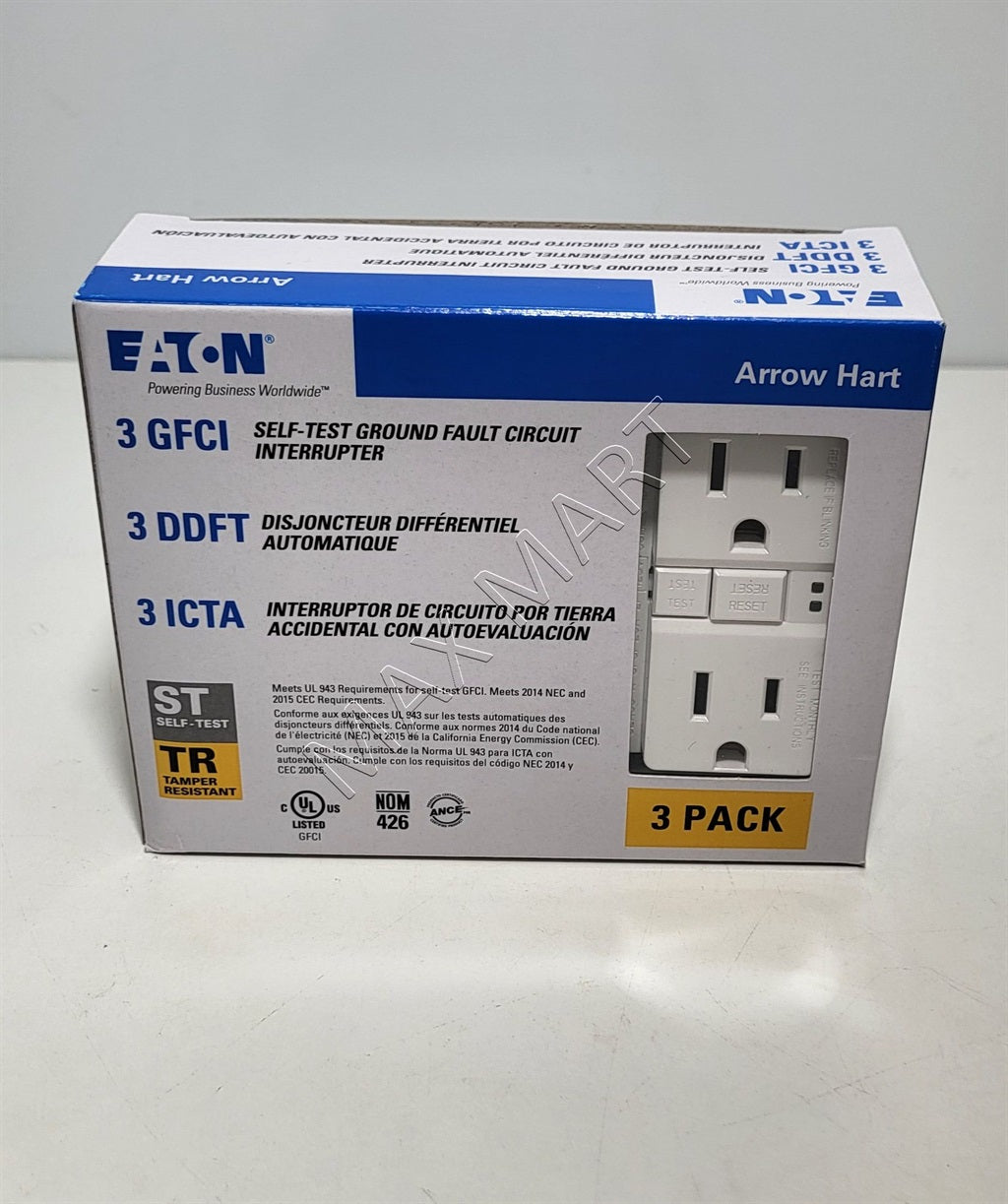 Eaton 15A 15Amp Slim GFCI 125V Tamper-Resistant TR Receptacle Outlet Plug 3-Pack TRSGF15W-3-L