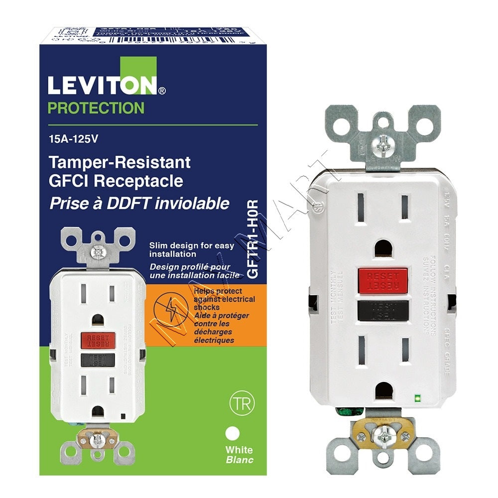 Leviton GFTR1-R 15A Slim GFCI Tamper-Resistant TR Receptacle Outlet Plug with LED Indicator - Black/Red