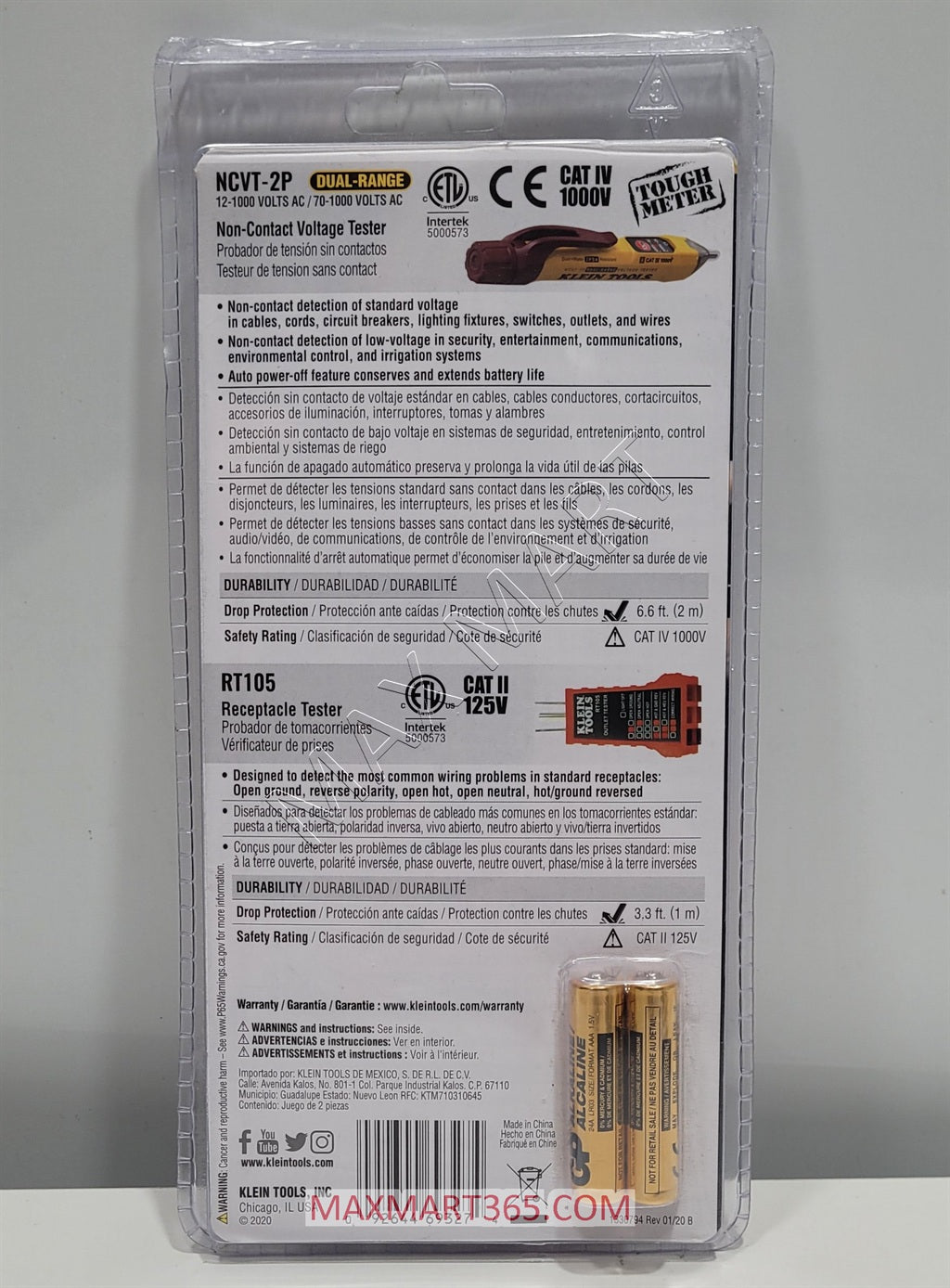 Klein Tools Dual Range Non-Contact Voltage Tester with Receptacle Outlet Tester Tool Set Kit NCVT2PKIT