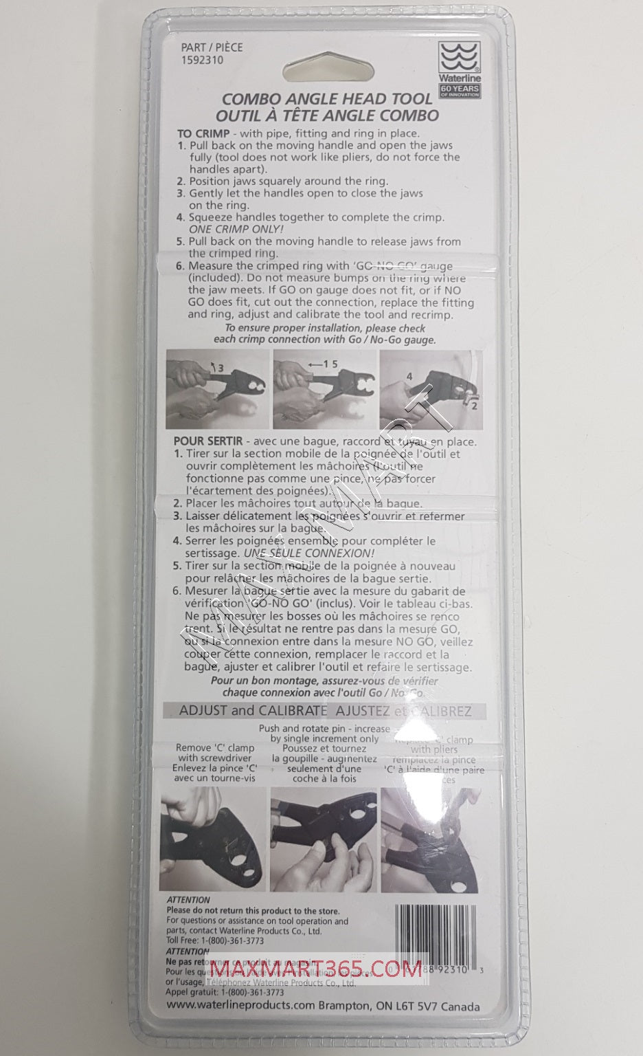 Waterline CrimpRite 1/2 英寸和 3/4 英寸组合角 Pex 压接工具 1592310