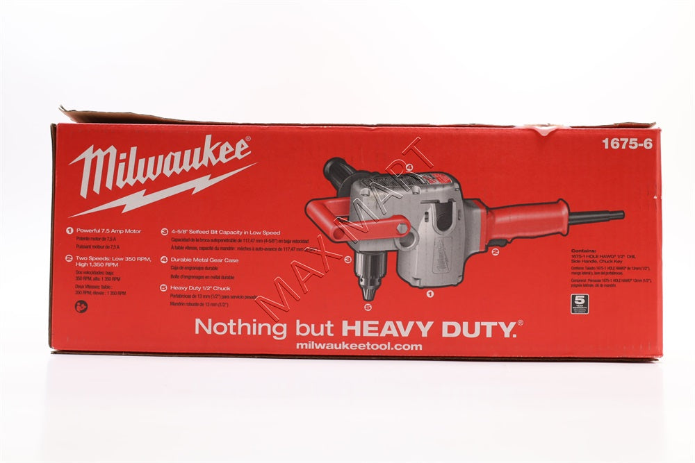 Milwaukee 1675-6 Hole Hawg 7.5-Amp 1/2-Inch Joist and Stud Drill Heavy-Duty Corded Drill