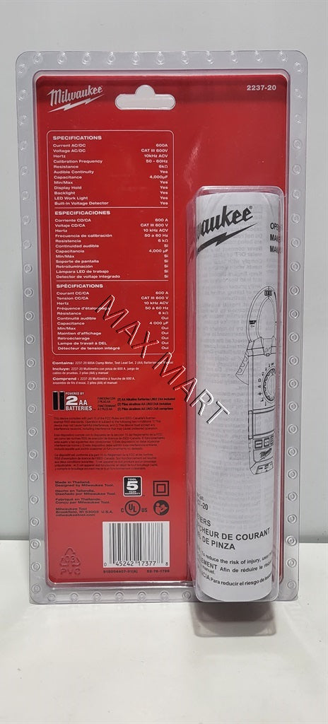 Milwaukee 2237-20 600 Amp 600A 600V AC/DC Digital Clamp Meter