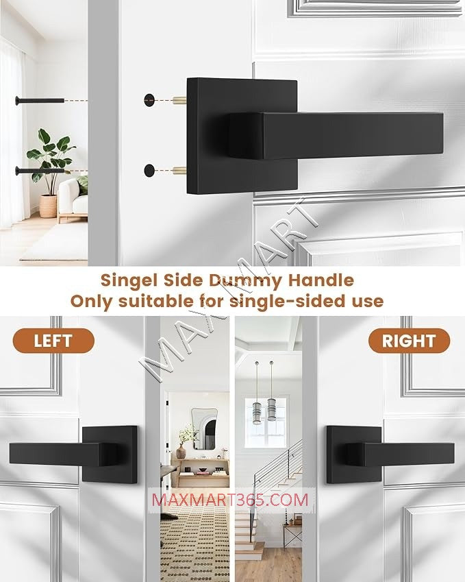 Square Half Dummy Door Lock Lockset, Interior Hallway Closet Door Handle Keyless - Matte Black
