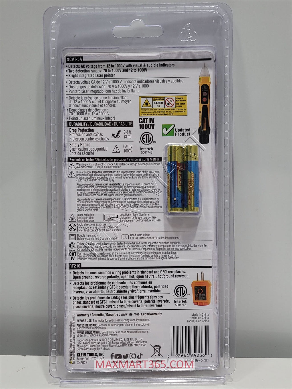 Klein Tools Non-Contact Voltage Tester with Laser Pointer and GFCI Receptacle Outlet Test Tool Set Kit NCVT5KIT
