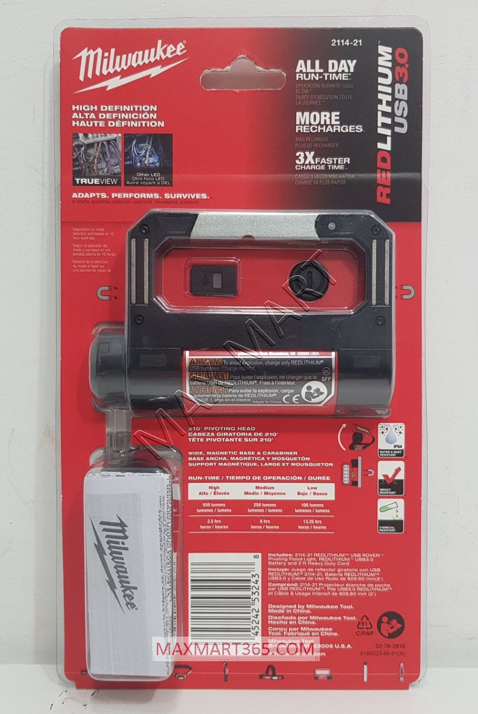 Milwaukee 2114-21 550-Lumen LED Rechargeable Pivoting Flood Light