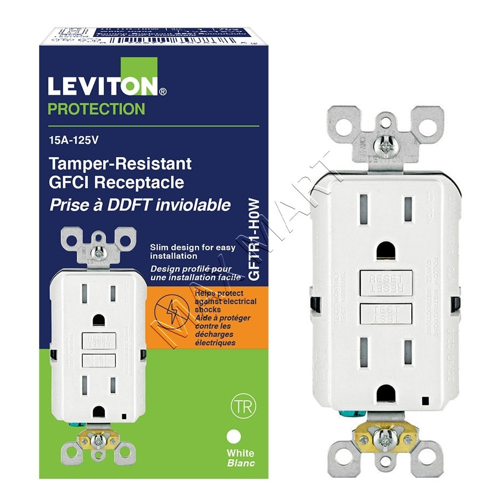 Leviton GFTR1-W 15A Slim GFCI Tamper-Resistant TR Receptacle Outlet Plug with Led Indicator - White