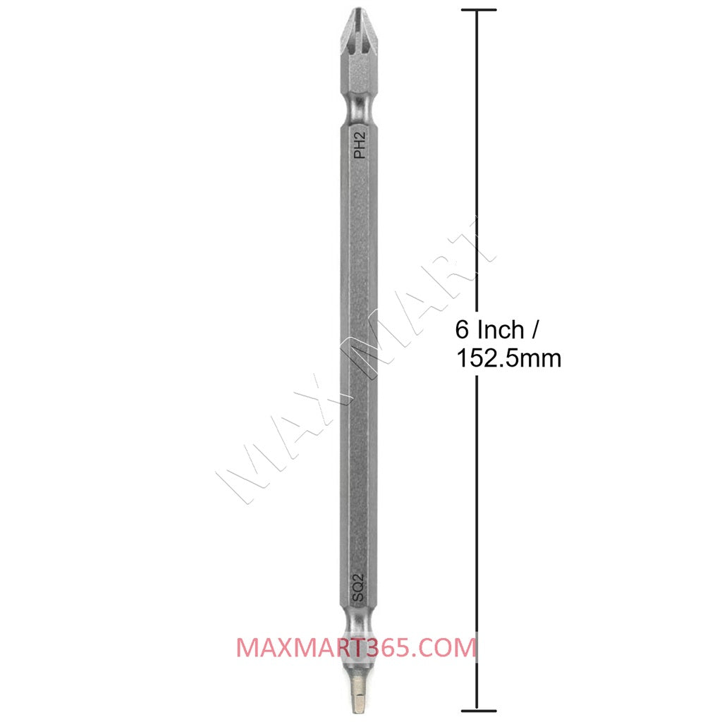 6-Inch Magnetic Double-Ended Alloy Steel Impact Screw Driver Bits Set - Phillips #2 + Square #2