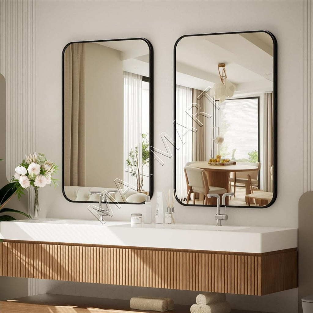 Rectangular Wall Mirror with Aluminum Alloy Frame, Modern Vanity Mirror for Bathroom, Bedroom or Entryway, Horizontal or Vertical Mount