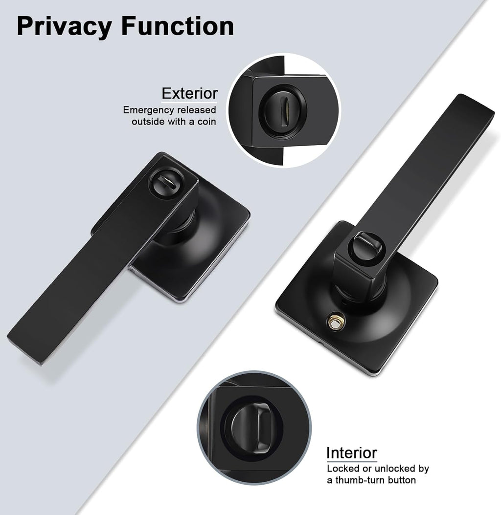 Square Door Lock Lockset for Bedroom Bathroom, Privacy Door Lever Handle - Matte Black