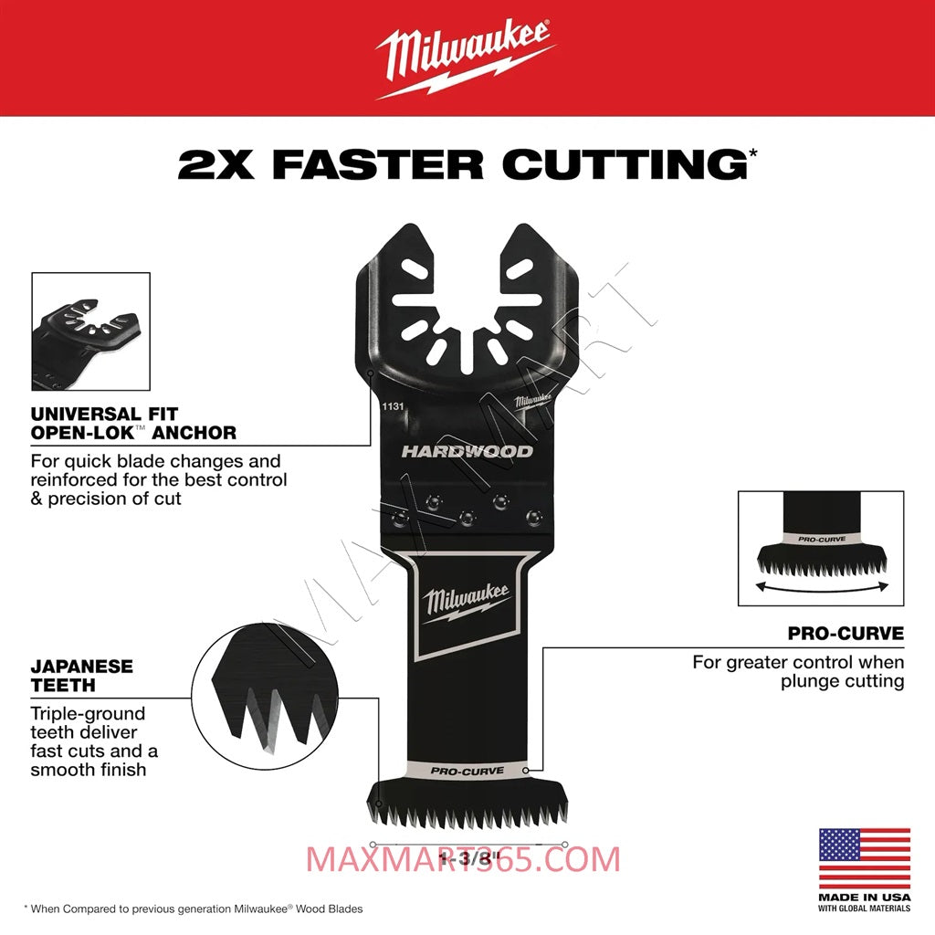 Milwaukee 49-25-1133 High Carbon Steel Universal Fit Japanese Teeth Hardwood Cutting Oscillating Multi Tool Blades (3-Pack)