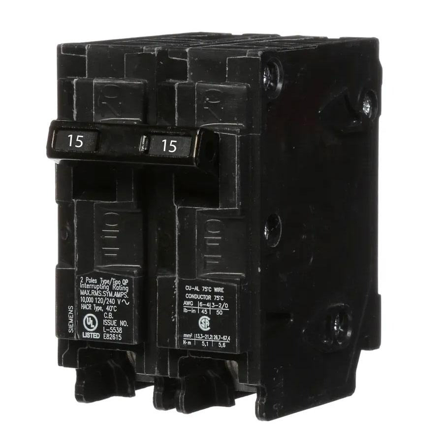 西门子 Q215 15安培双极插入式断路器 240伏