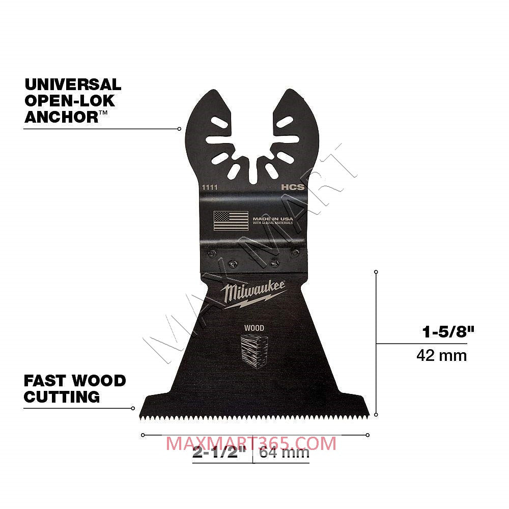 密尔沃基 48-90-1113 木材切割高碳钢 OPEN-LOK 振动多用工具刀片（3 件装）