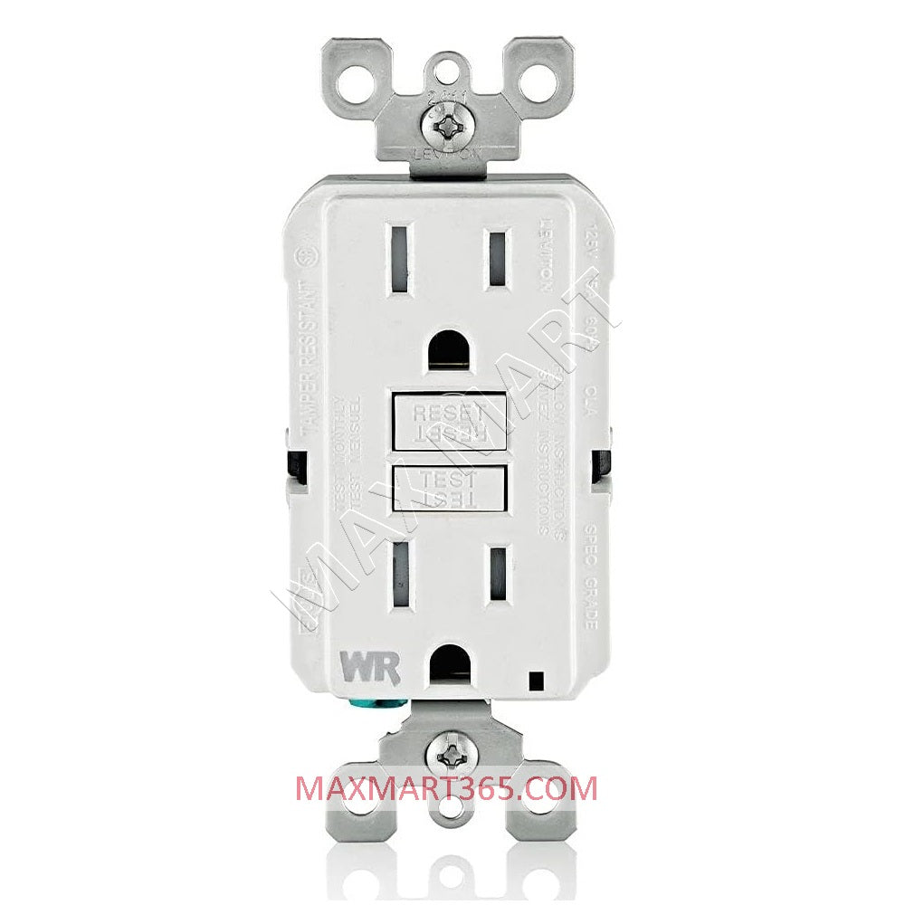 Leviton 15A Weather & Tamper-Resistant TR GFCI Receptacle Outlet Plug w/ Wall Plate GFWT1-W