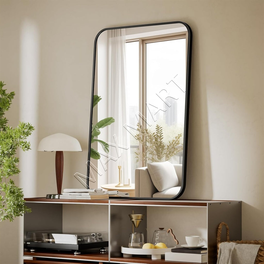 Rectangular Wall Mirror with Aluminum Alloy Frame, Modern Vanity Mirror for Bathroom, Bedroom or Entryway, Horizontal or Vertical Mount