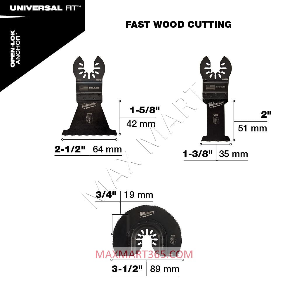 Milwaukee 49-10-9004 Oscillating Multi-Tool Blade Wood Cutting Kit (3 Pack)