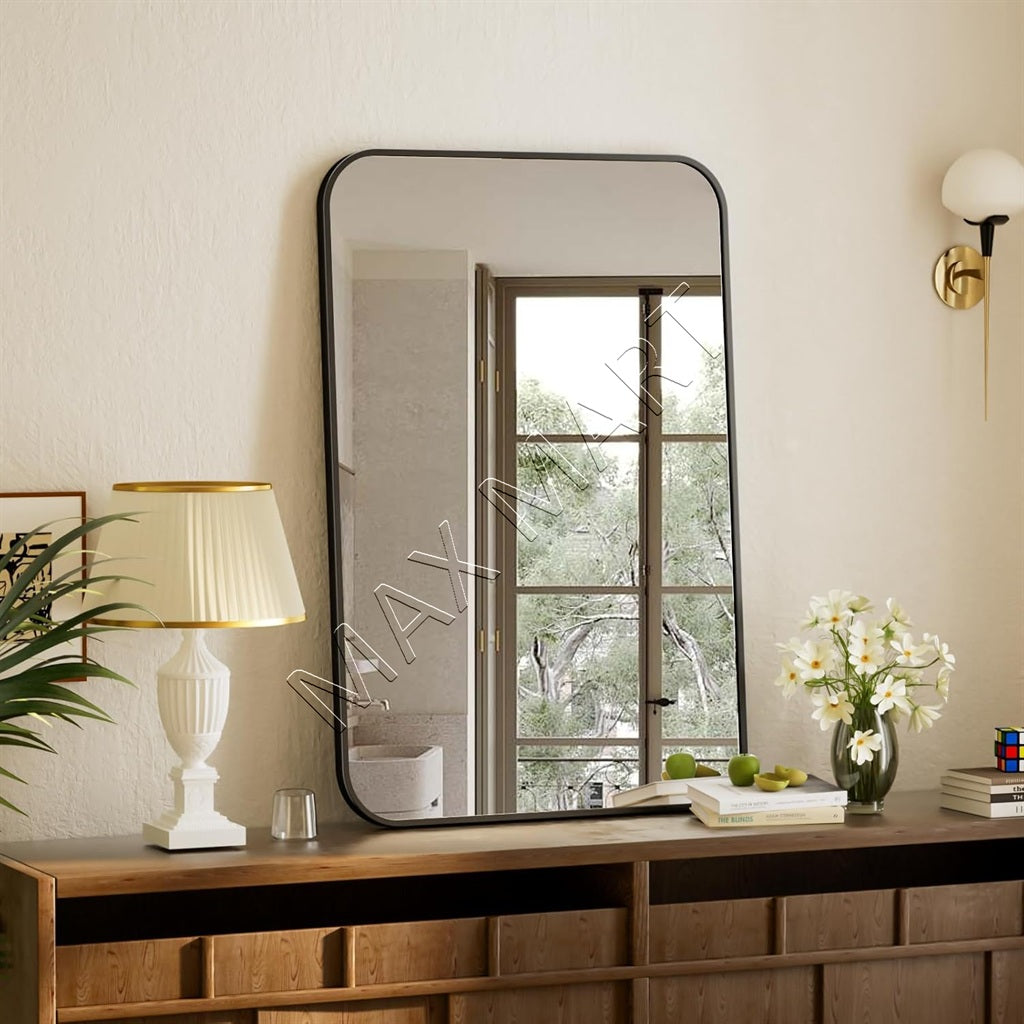 Rectangular Wall Mirror with Aluminum Alloy Frame, Modern Vanity Mirror for Bathroom, Bedroom or Entryway, Horizontal or Vertical Mount