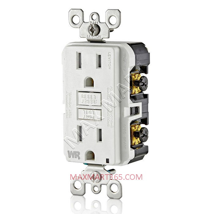 Leviton 15A Weather & Tamper-Resistant TR GFCI Receptacle Outlet Plug w/ Wall Plate GFWT1-W