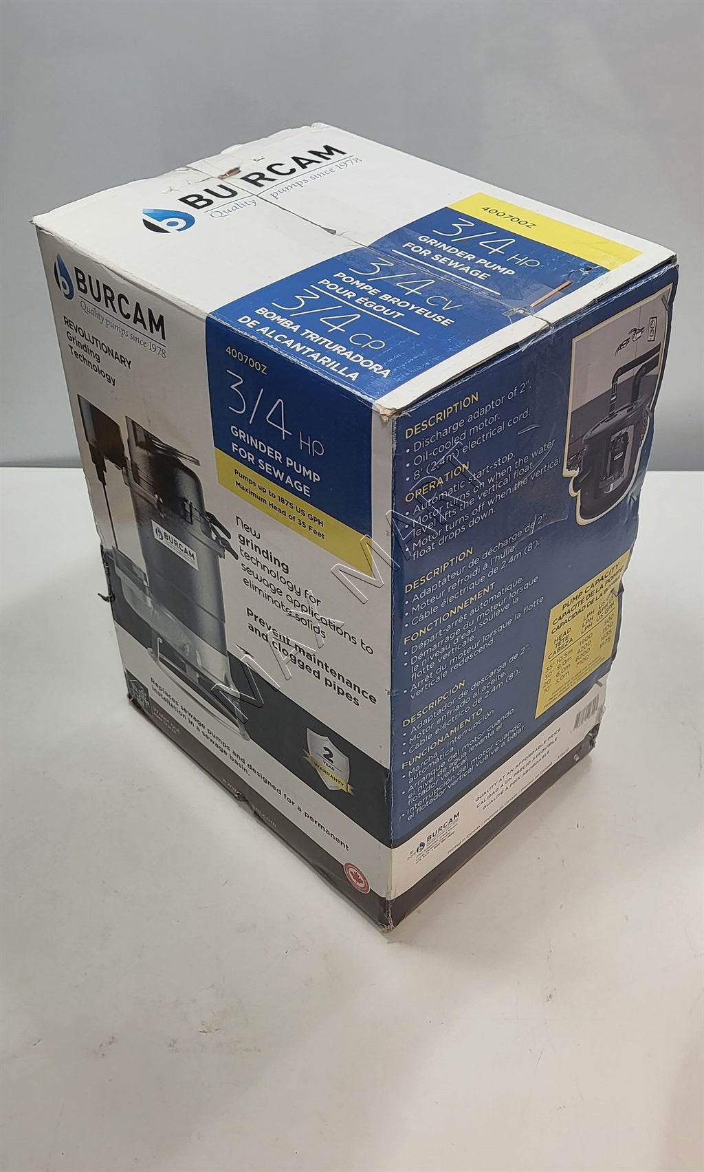 BURCAM 2-Step 3/4 HP Submersible Sewage Grinder Pump 400700