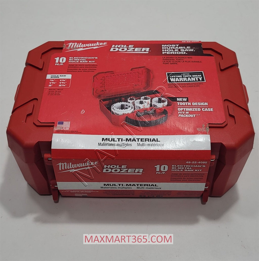 Milwaukee 49-22-4095 HoleDozer 电工通用双金属孔锯套件 10 件套