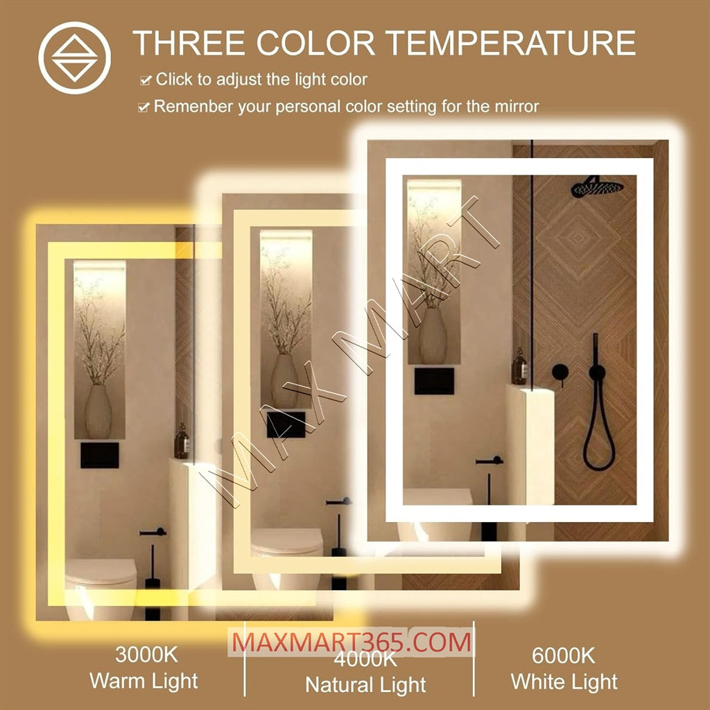 LED Bathroom Vanity Mirror with Anti-Fog, Backlit Lights, and Touch Sensor, Adjustable Warm/Natural/White