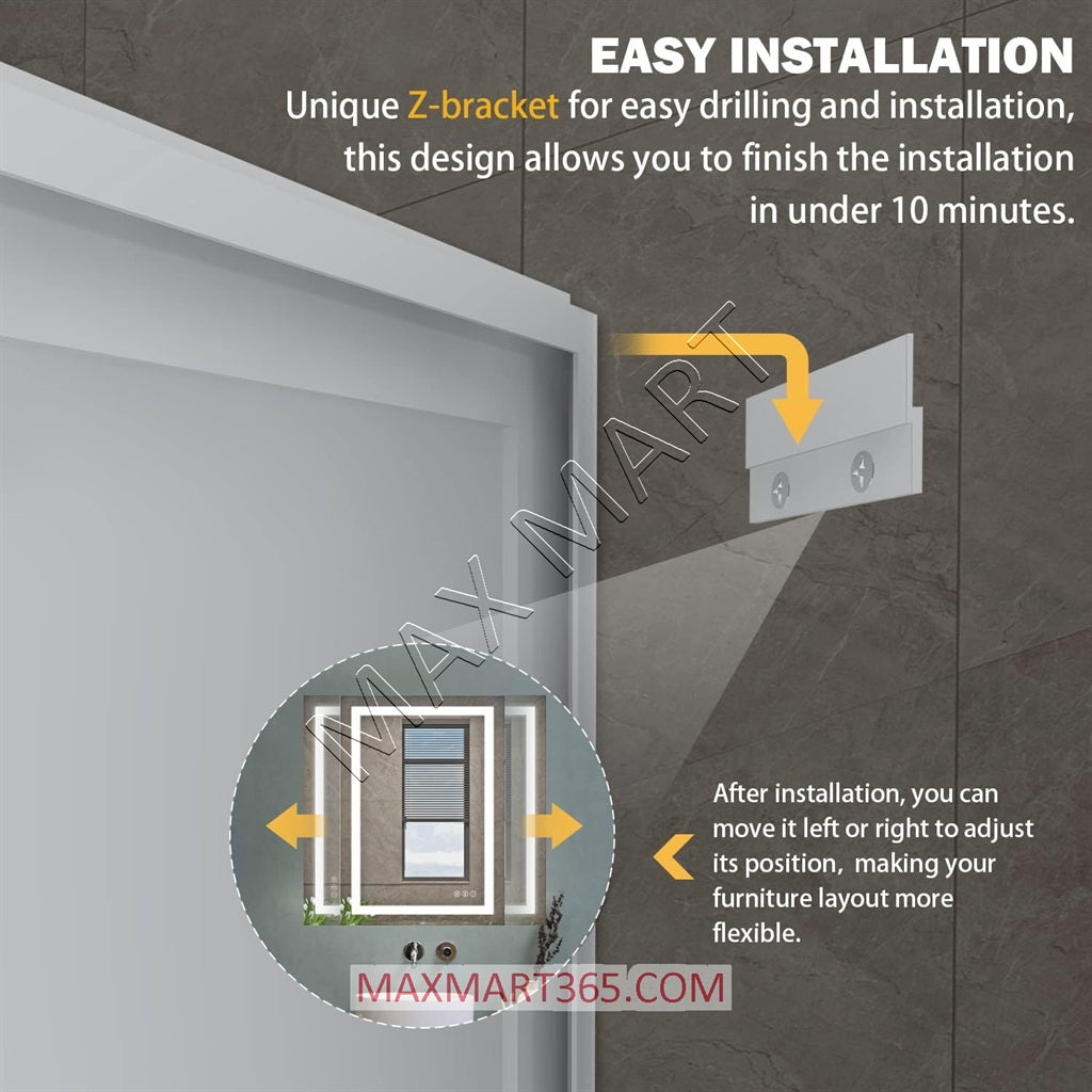 LED Bathroom Vanity Mirror with Anti-Fog, Backlit Lights, and Touch Sensor, Adjustable Warm/Natural/White