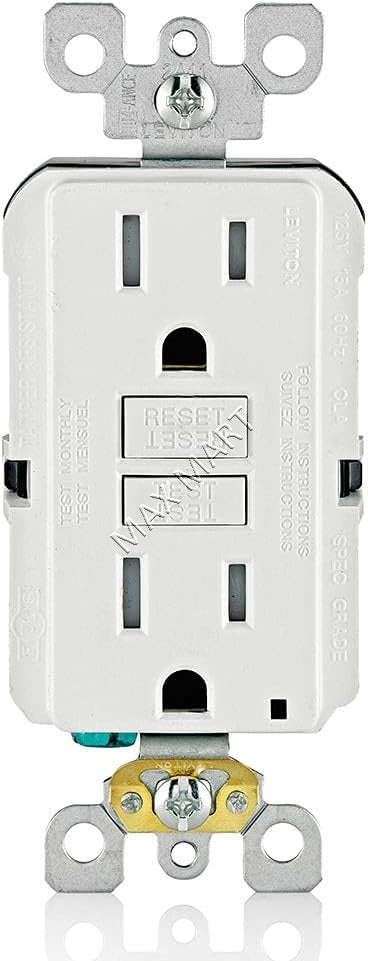 Leviton GFTR1-W 15A Slim GFCI Tamper-Resistant TR Receptacle Outlet Plug with Led Indicator - White