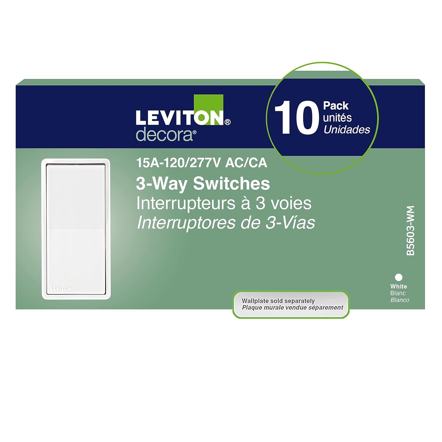 Leviton 15安培三路装饰型白色灯开关 5603-2W