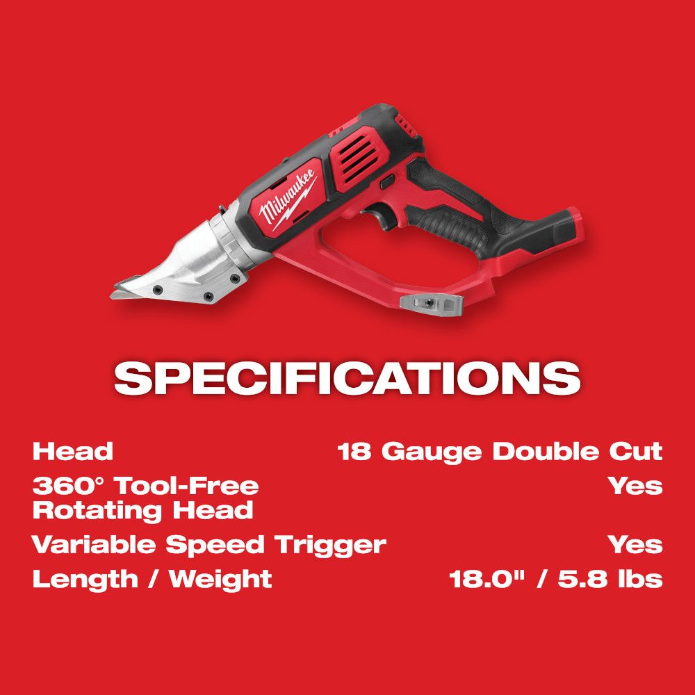 Milwaukee 2635-20 M18 Cordless 18-Gauge Double Cut Metal Shear (Tool only)