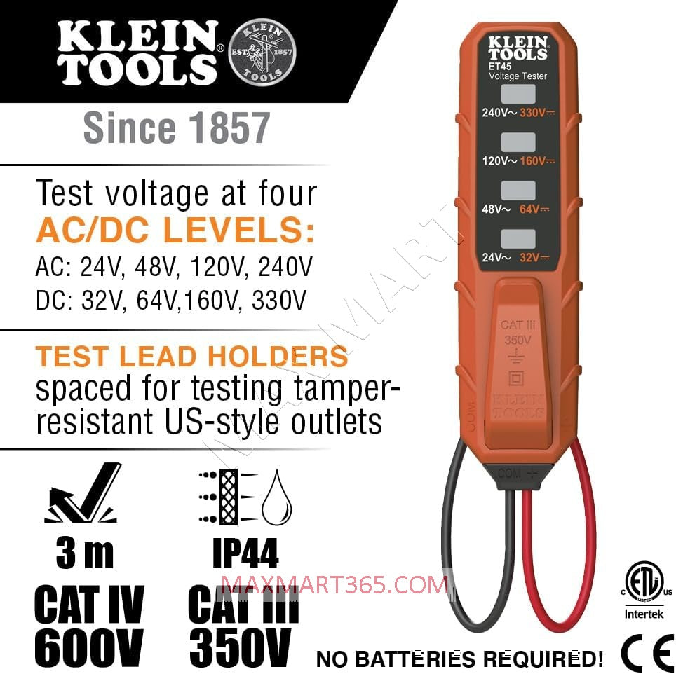 Klein Tools ET45VP Electrical Test Kit with GFCI Receptacle Outlet Tester and AC/DC Voltage Tester