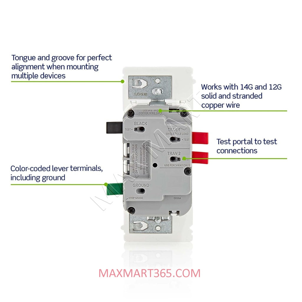 Leviton Decora Lever Edge Slide Dimmer Switch Single Pole or 3-Way ESL01