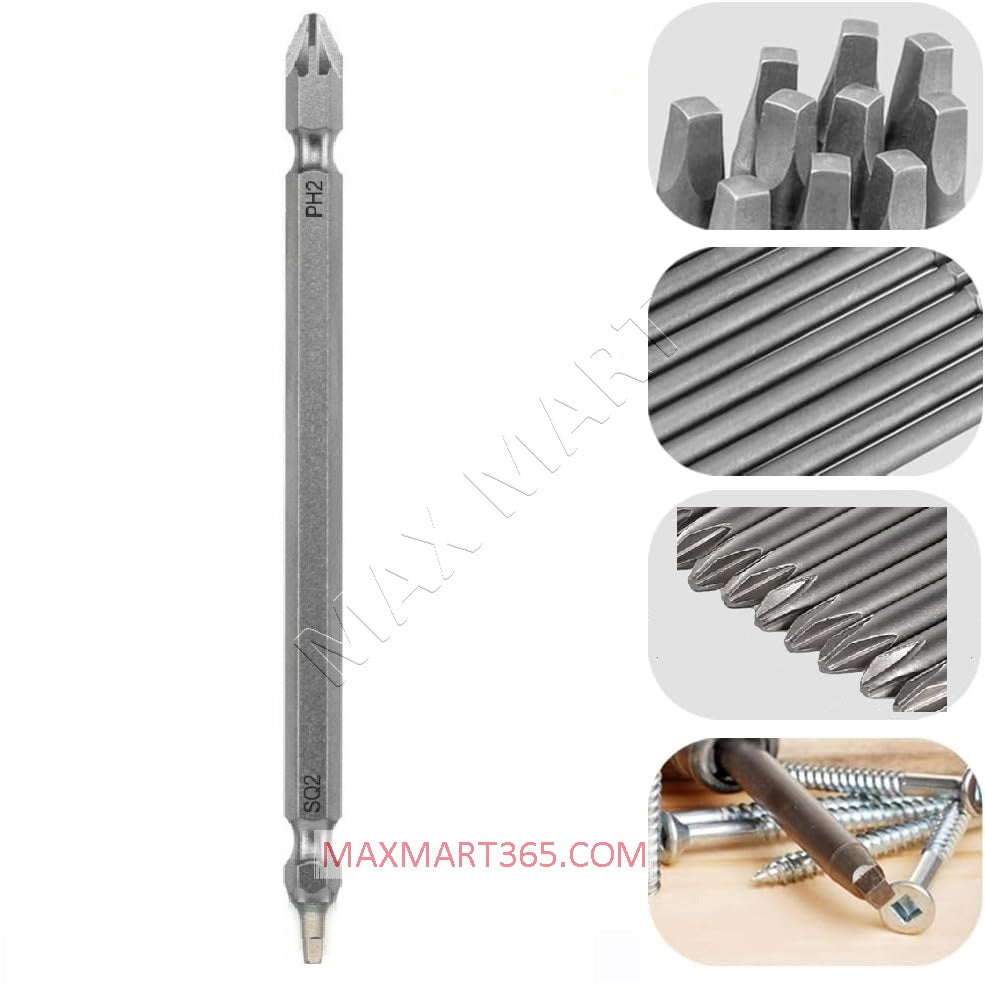 6-Inch Magnetic Double-Ended Alloy Steel Impact Screw Driver Bits Set - Phillips #2 + Square #2