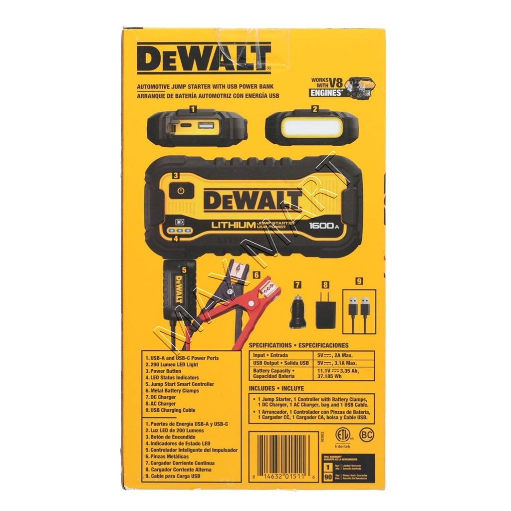 DeWalt DXAELJ16CA DXAELJ16 1600Amp 1600A Jump Starter Battery Booster with USB Power Bank