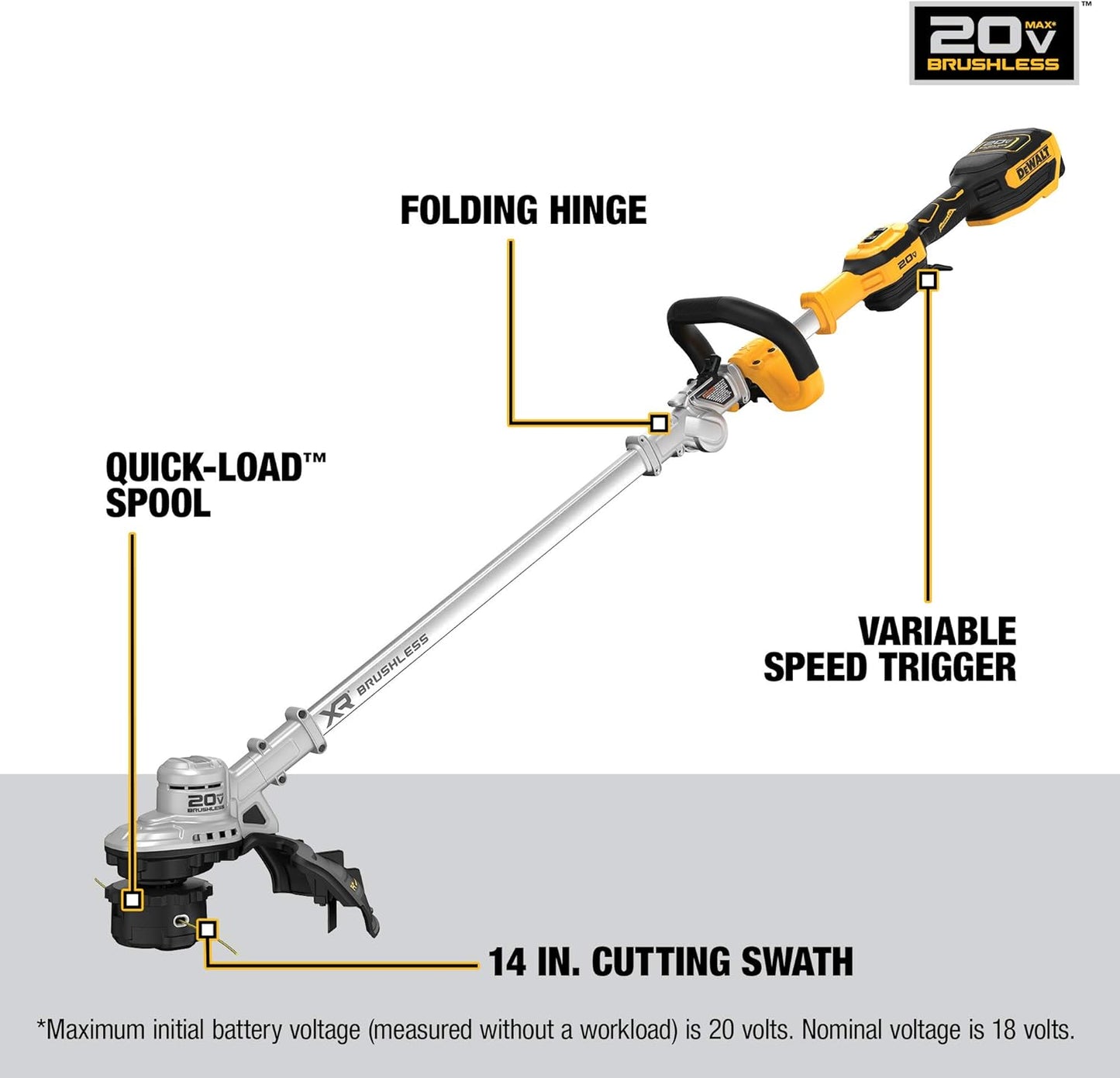 DEWALT 20V XR 无刷无绳 14 英寸折叠式割草机 DCST922 DCST922B（仅工具）