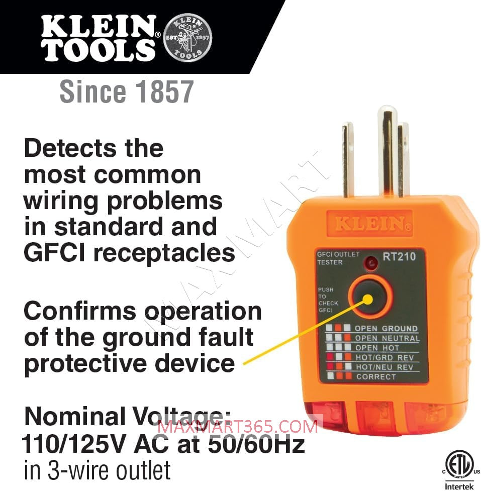 Klein Tools ET45VP Electrical Test Kit with GFCI Receptacle Outlet Tester and AC/DC Voltage Tester