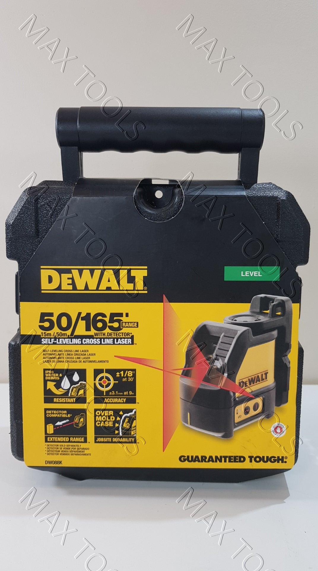 DEWALT 165 英尺红光束自动调平十字线激光水平仪套件 DW088 DW088K