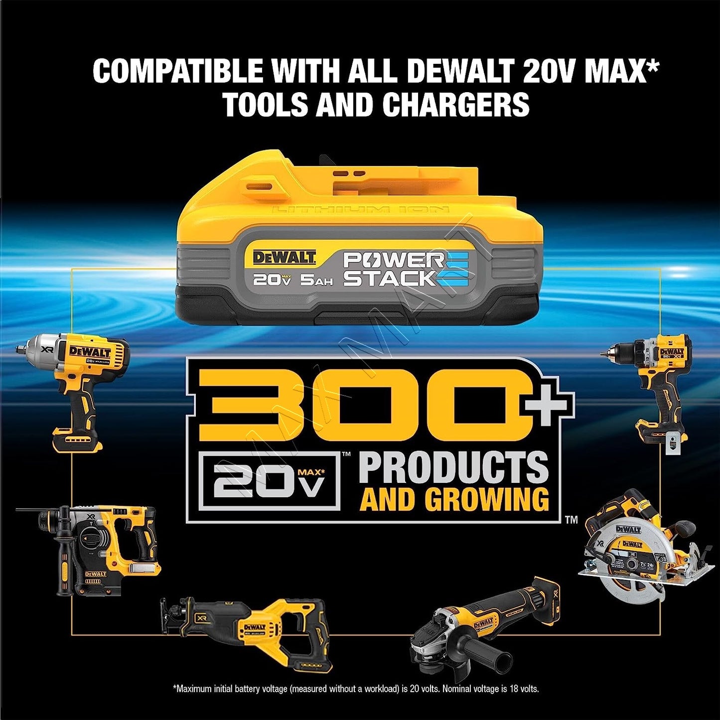 DEWALT 20V MAX POWERSTACK 5Ah 5.0Ah 紧凑型电池 DCBP520