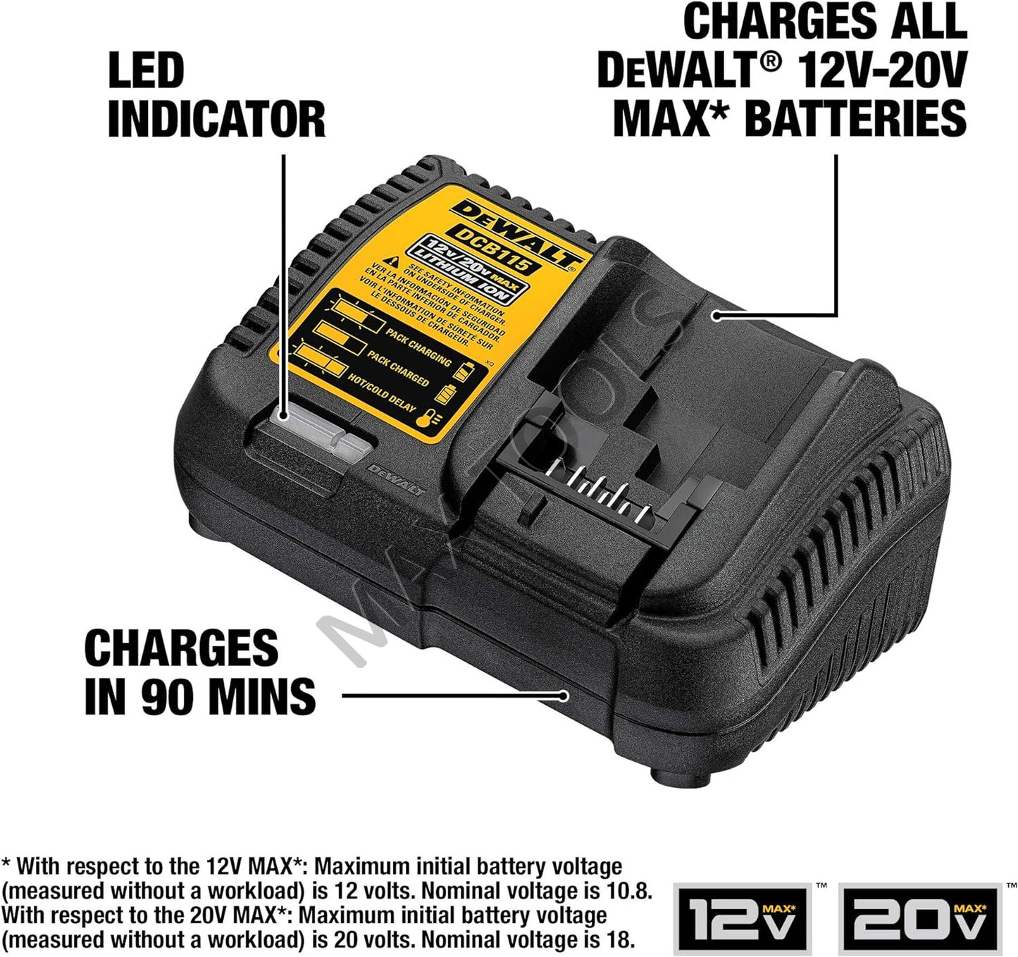 DEWALT DCB115 12V/20V/60V 4 安培快速充电器