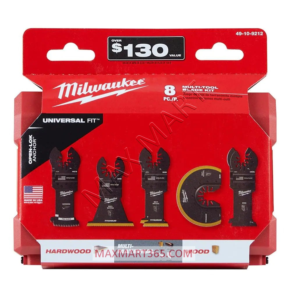 Milwaukee 49-10-9212 Oscillating Multi Tool Bi-Metal, Hardwood, and Wood Blade Kit with Case (8 Pack)