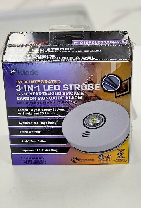 Kidde 3 in 1 3-in-1 Alarm Hardwire Interconnected Smoke and CO Alarm with LED Strobe Light and Voice Alert