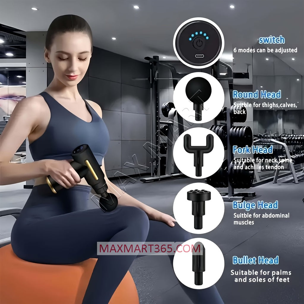 Ultra-Quiet Portable Massage Gun, 6-Speed Deep Tissue Muscle Massager with USB-C Rechargeable Battery