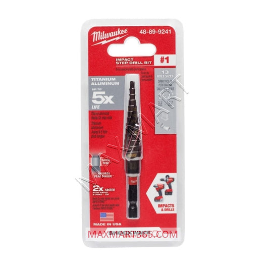 Milwaukee SHOCKWAVE #1 Impact-Rated Titanium Step Drill Bit 1/8-inch - 1/2-inch (13-Steps) 48-89-9241