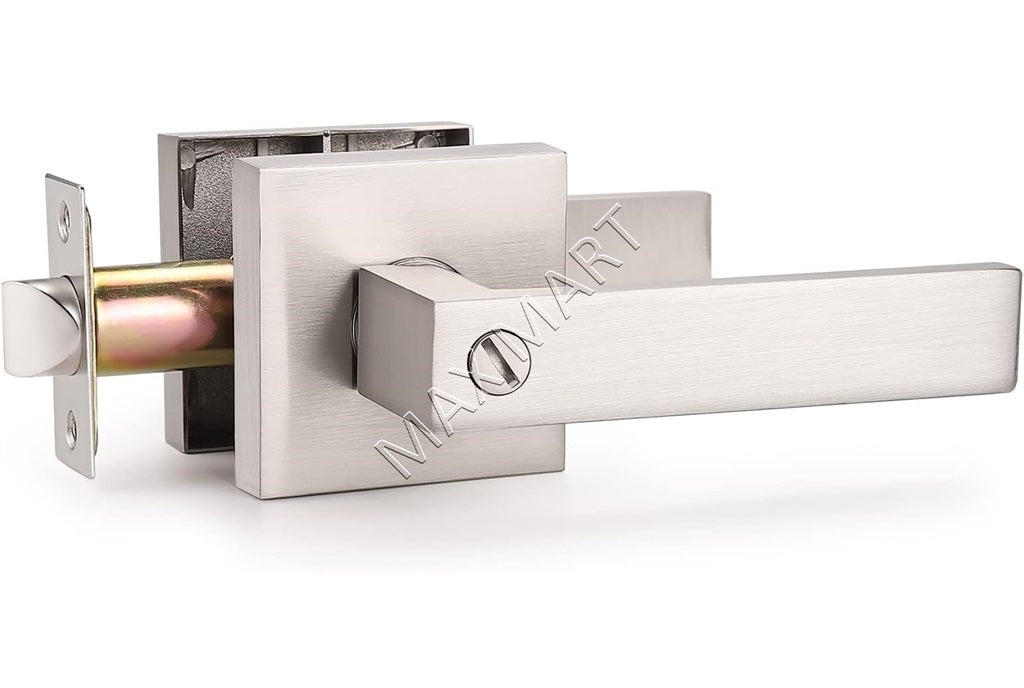 Square Door Lock Lockset for Bedroom Bathroom, Privacy Door Lever Handle - Satin Nickel