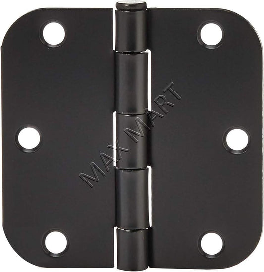 Rounded Door Hinges for Interior Door, 3-Inch x 3-Inch (2 Pack) - Matte Black