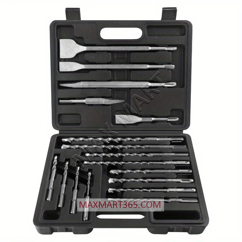 17pcs SDS Plus Rotary Hammer Drill Bits and Chisels Set w/ Hard Case for Concrete, Brick, Masonry and Stone