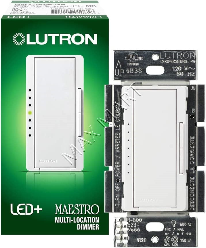 Lutron Maestro LED+ Dimmer Switch, Single Pole/3 Way MACL-153MR-WH-C - White